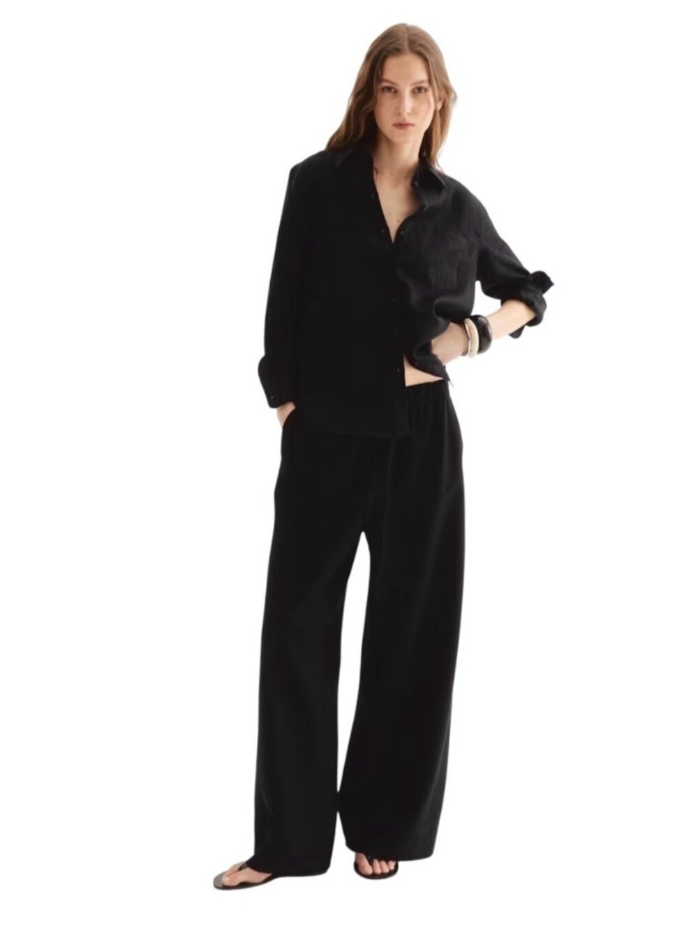 H&M Drawstring Linen Pants Black Size XL Beach Coastal Minimalist Vacation Cute